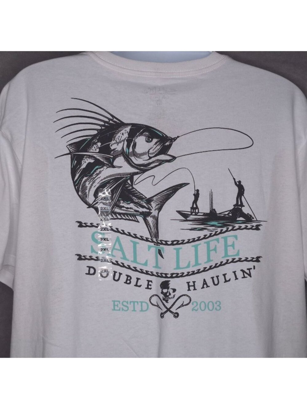 Salt Life Mens 2XL White Graphic Pocket T-Shirt Double Haulin Fishing Design